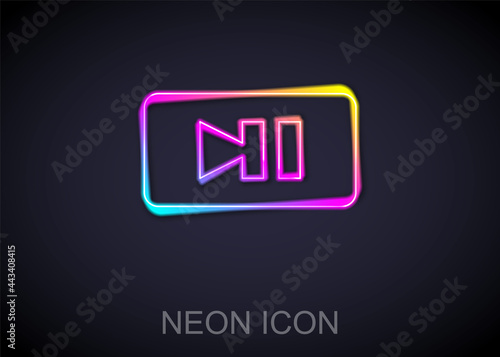 Glowing neon line Pause button icon isolated on black background. Vector