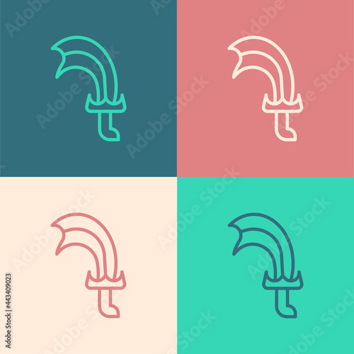 Pop art line Sword for game icon isolated on color background. Vector