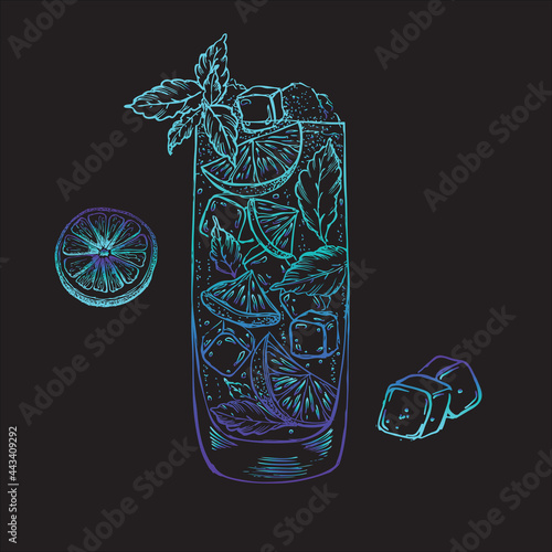 Mojito cocktail hand drawn.	
