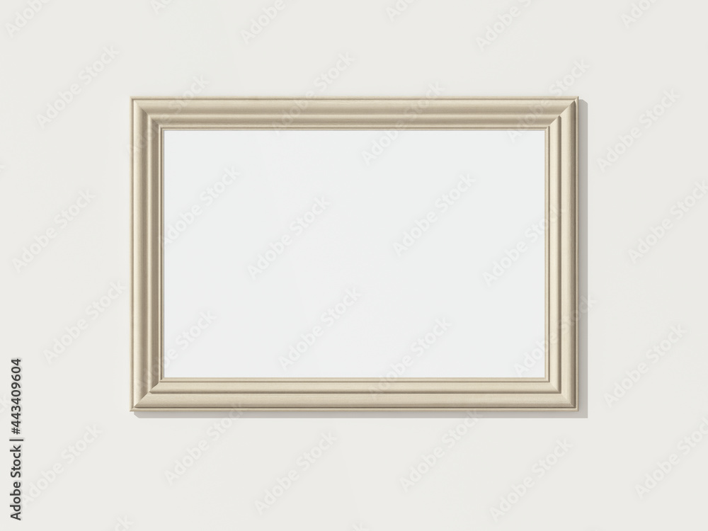 Wooden horizontal frame on white wall. 3D render square wooden frame mock up. Empty interior. 3D illustration. 3D design interior. Template for business. Wooden horizontal frame on white wall. 3D render square wooden frame mock up. Empty interior. 3D illustration. 3D design interior. Template for business.