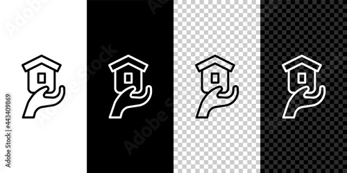 Set line Shelter for homeless icon isolated on black and white, transparent background. Emergency housing, temporary residence for people, bums and beggars without home. Vector