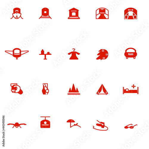 Simple icons for travel, tourism, sports and recreation in vector IN RED