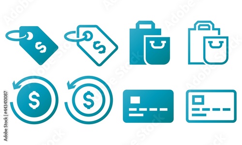 Cashback price tag bag shopping Pay card nfc symbol icon blue set Line Vector glyph stroke isolated illustration