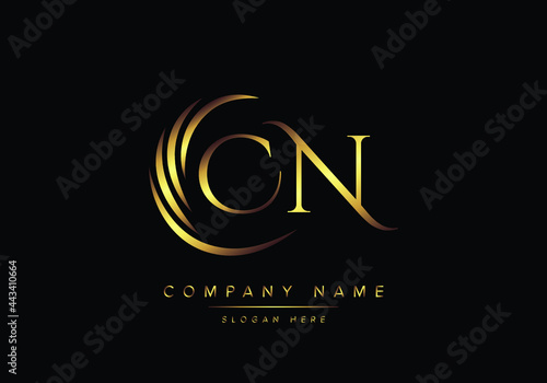 alphabet letters CN monogram logo, gold color elegant classical