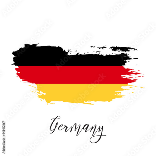 Germany vector watercolor national country flag icon. Hand drawn illustration with dry brush stains  strokes  spots isolated on gray background. Painted grunge style texture for posters  banner design