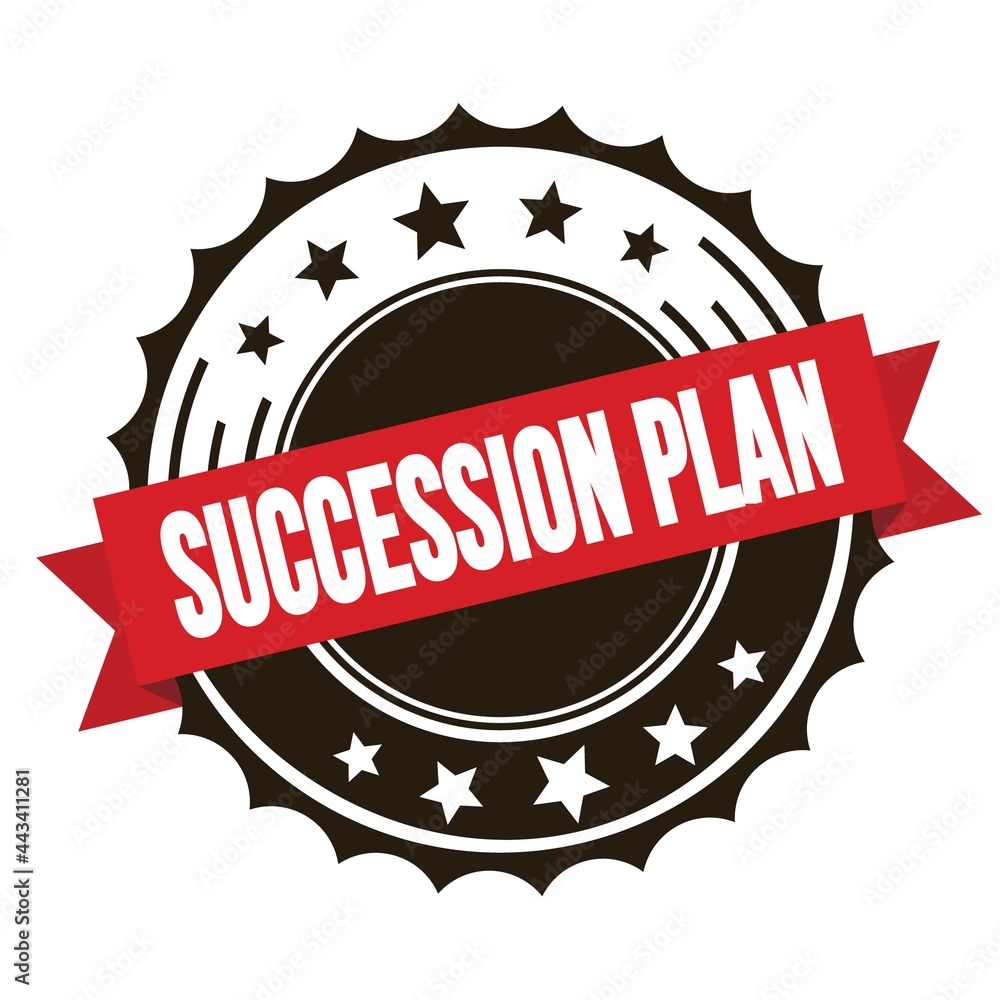 SUCCESSION PLAN text on red brown ribbon stamp. SUCCESSION PLAN text on red brown ribbon stamp.