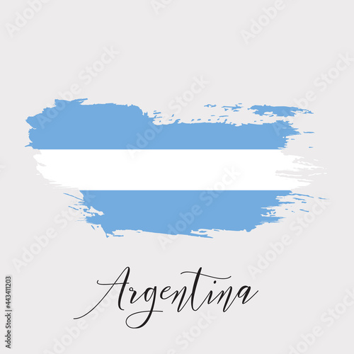 Argentina vector watercolor national country flag icon. Hand drawn illustration with dry brush stain, stroke, spots isolated on gray background. Painted grunge style texture for posters, banner design