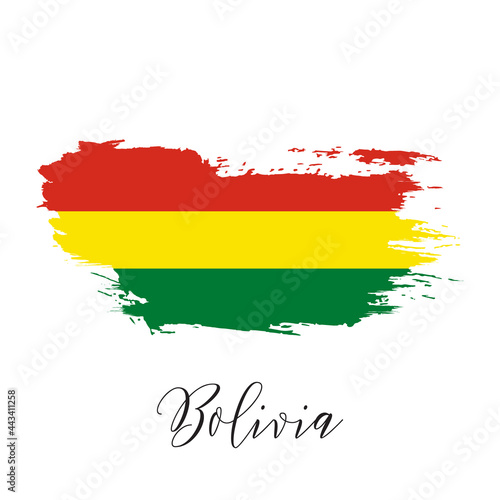 Bolivia vector watercolor national country flag icon. Hand drawn illustration with dry brush stains  strokes  spots isolated on gray background. Painted grunge style texture for posters  banner design
