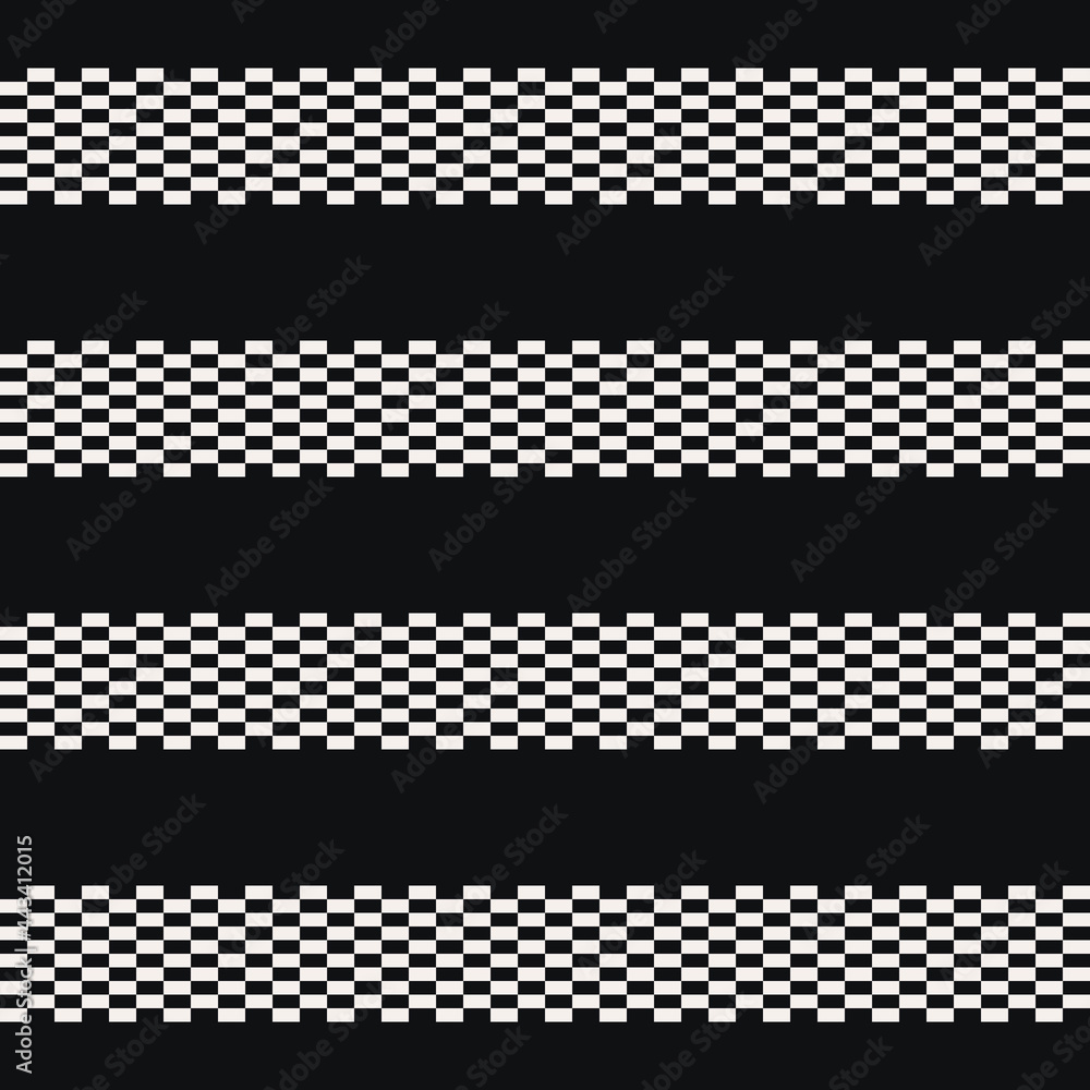 Black checker lines and black background. Vector black and checker stripes.
