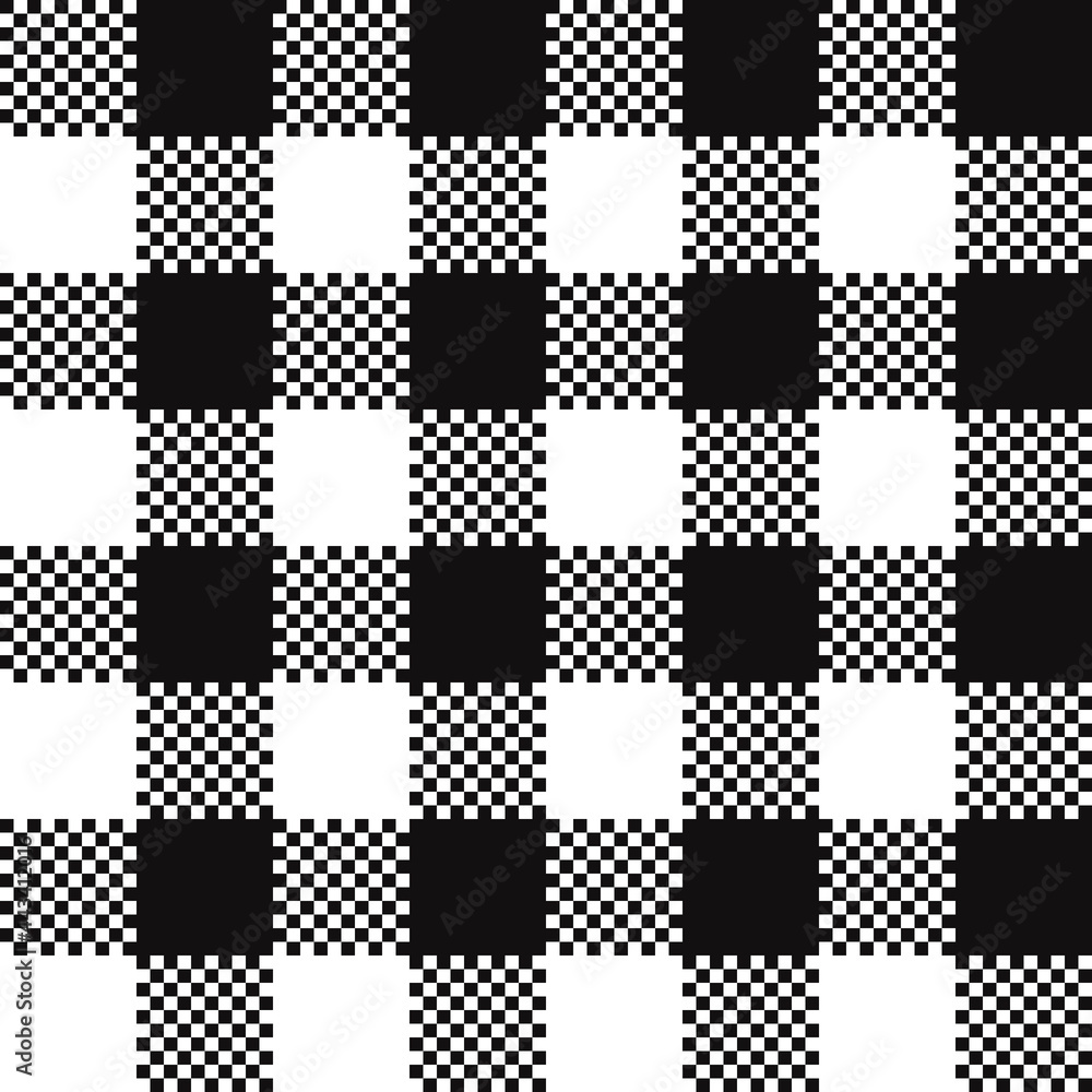 Checkered and black squares tartan. Vector simple plaid pattern.