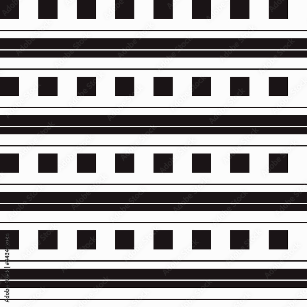 Squares and stripes. Vector black pattern.