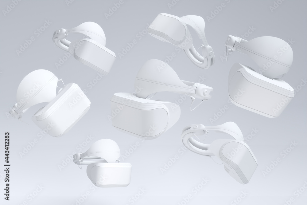 Flying gamer headphones or headset on white background