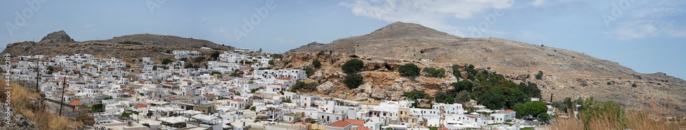panoramic view of the city of Lindos in Rhodes, Greece