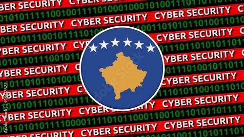 Cyber Security Title with Kosova flag - 3D Illustration fabric texture photo