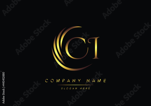 alphabet letters CI monogram logo, gold color elegant classical