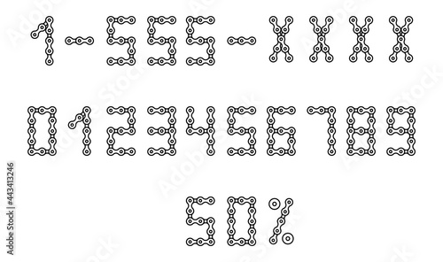 Bicycle Chain Font. Numerals set from 0 to 9. Vector stock illustration