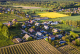Drone aerial view of Rogow village located in Lodz Province of Poland