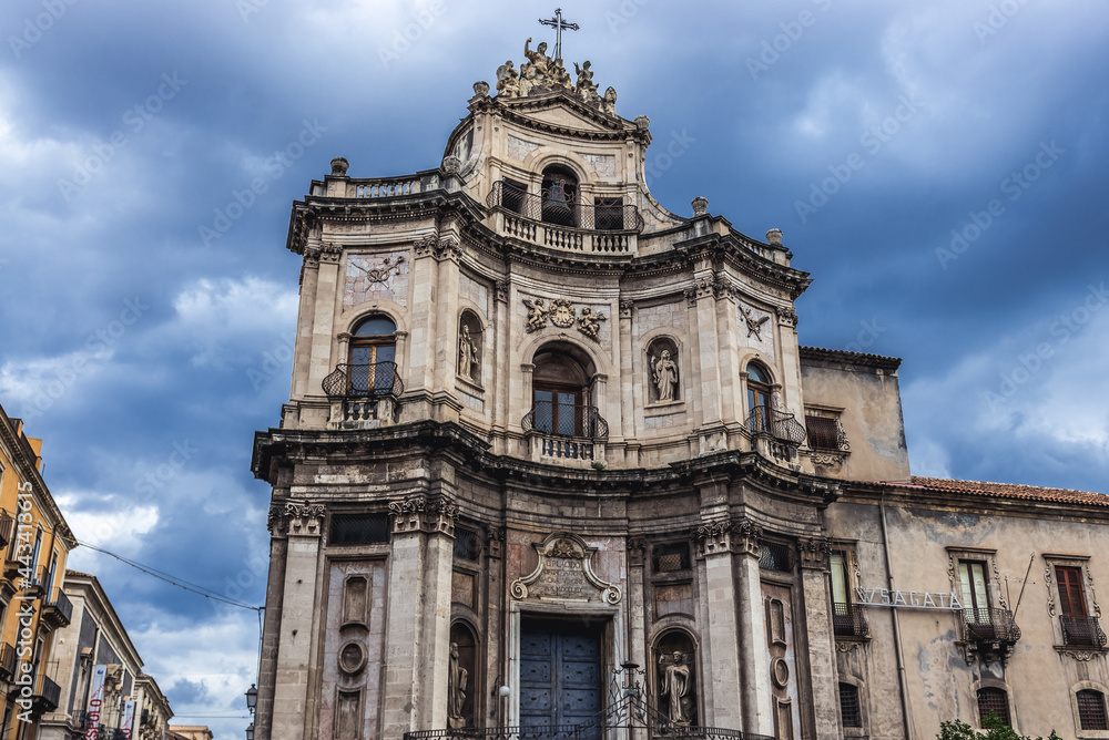 St Placidus Church in old part of Catania, Sicily Island in Italy