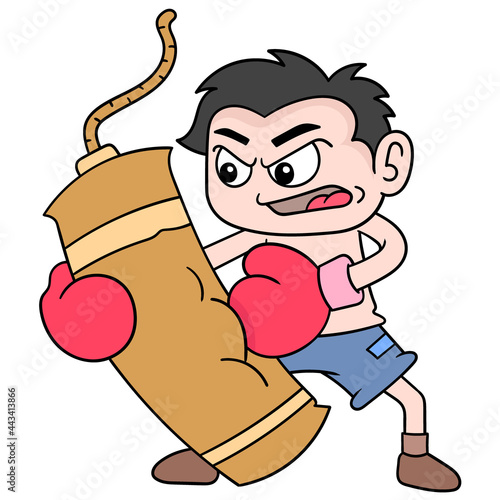 boy is exercising boxing hitting samsak doodle icon image kawaii