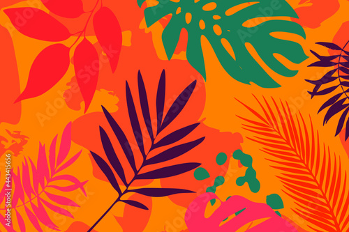 Bright background of tropical jungle leaves. Poster design with different leaves . Botanical pattern  wallpaper  fabric vector illustration design