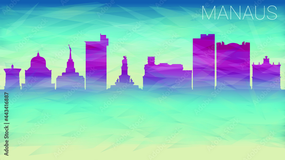 Fototapeta premium Manaus Brazil Skyline Vector Skyline City Silhouette. Broken Glass Abstract Geometric Dynamic Textured. Banner Background. Colorful Shape Composition.