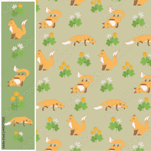 Fototapeta Naklejka Na Ścianę i Meble -  pattern nice fox_fox with cloudberry