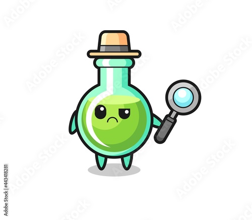 the mascot of cute lab beakers as a detective