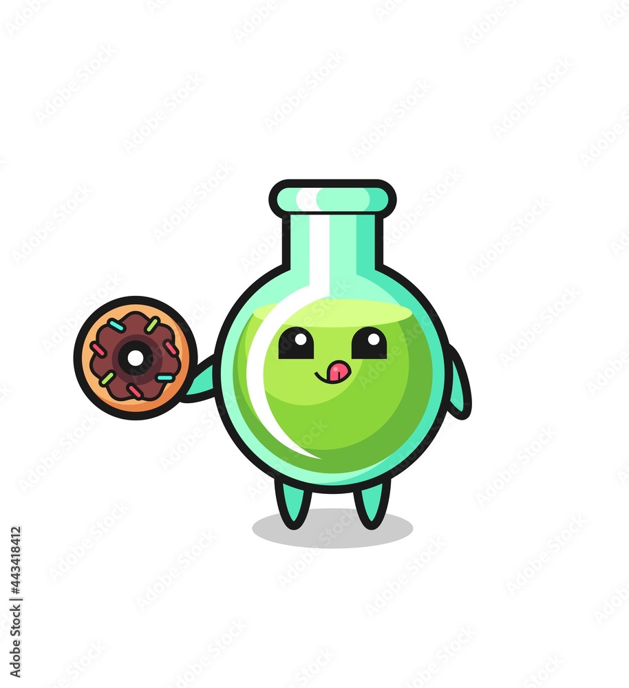 illustration of an lab beakers character eating a doughnut illustration of an lab beakers character eating a doughnut