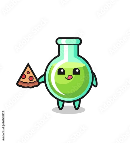 cute lab beakers cartoon eating pizza