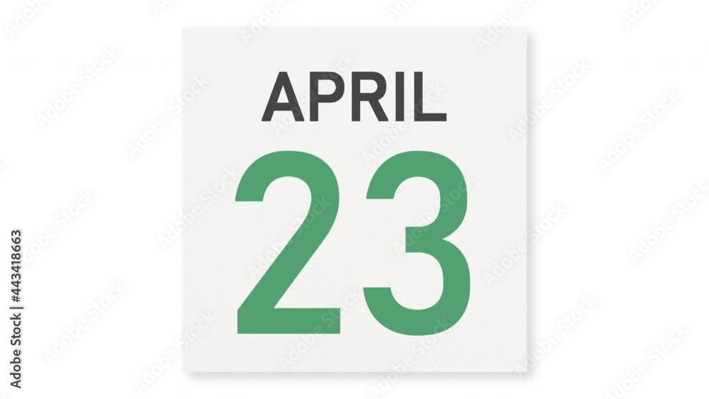 April 23 date behind crumpled paper page of a calendar, 3d animation April 23 date behind crumpled paper page of a calendar, 3d animation
