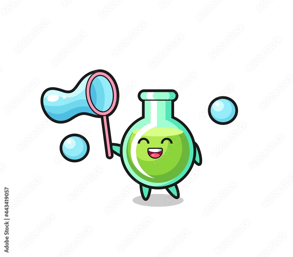 happy lab beakers cartoon playing soap bubble happy lab beakers cartoon playing soap bubble
