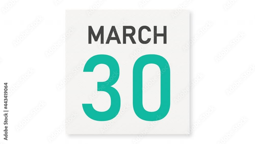 March 30 date behind crumpled paper page of a calendar, 3d animation March 30 date behind crumpled paper page of a calendar, 3d animation