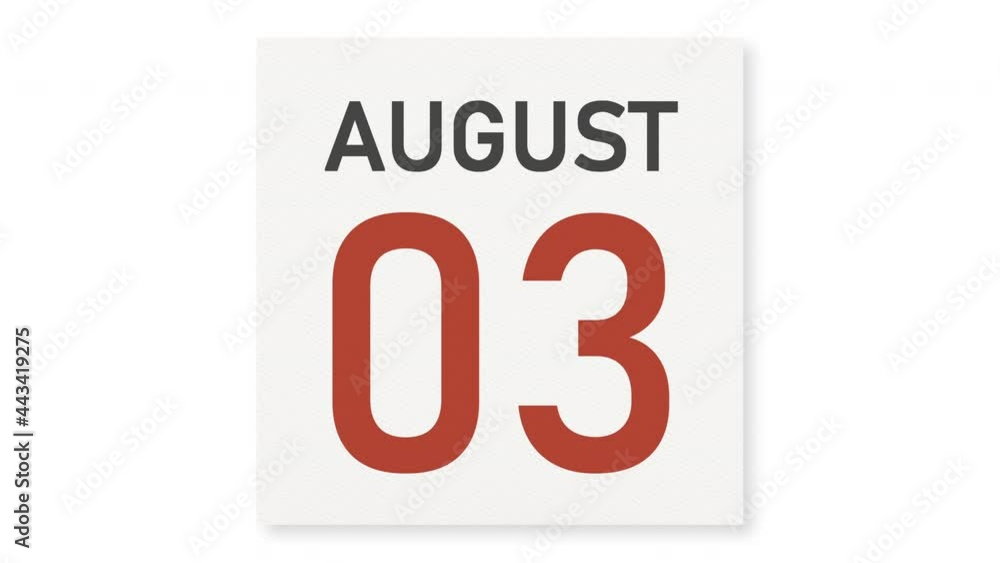 August 3 date behind crumpled paper page of a calendar, 3d animation August 3 date behind crumpled paper page of a calendar, 3d animation