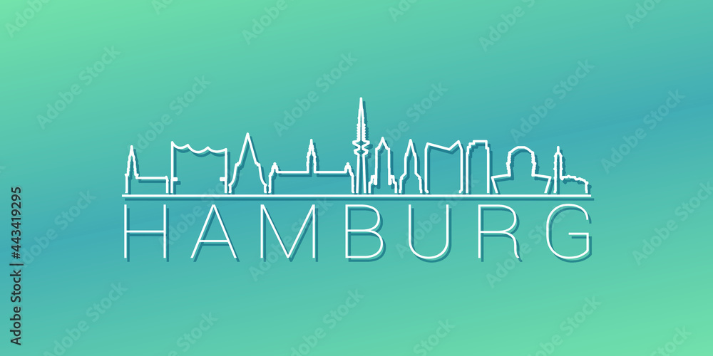 Hamburg, Germany Skyline Linear Design. Flat City Illustration Minimal Clip Art. Background Gradient Travel Vector Icon.