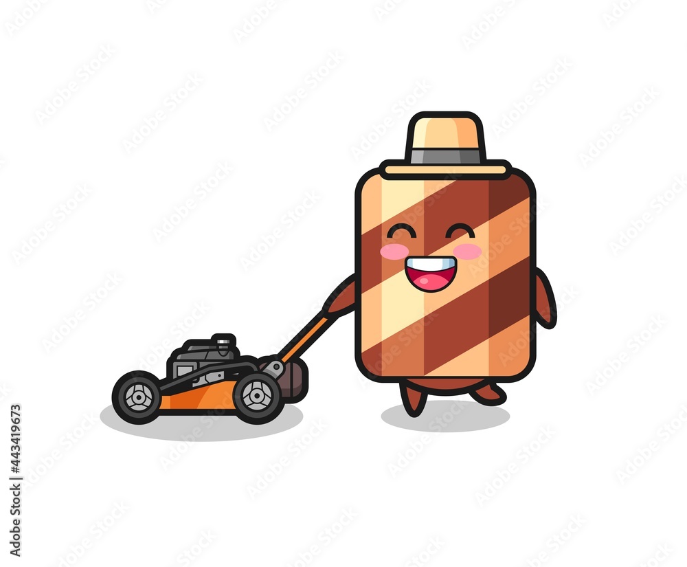 illustration of the wafer roll character using lawn mower illustration of the wafer roll character using lawn mower