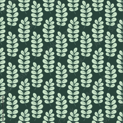 Pale green acacia leaves. Seamless vector pattern for design and fashion prints. Vintage regular lineart floral background.