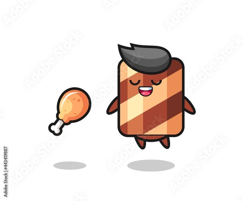 cute wafer roll floating and tempted because of fried chicken