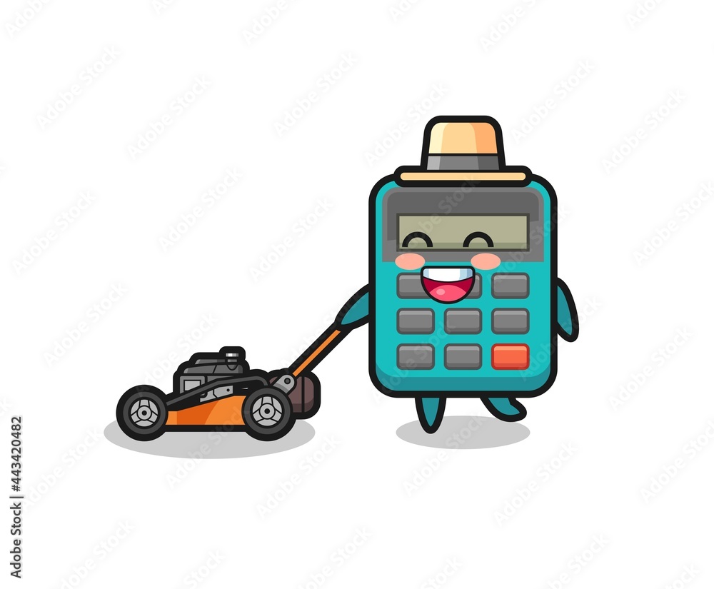 illustration of the calculator character using lawn mower illustration of the calculator character using lawn mower