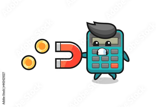 the character of calculator hold a magnet to catch the gold coins