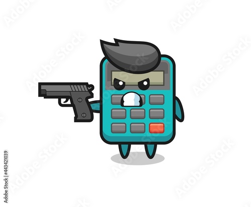 the cute calculator character shoot with a gun