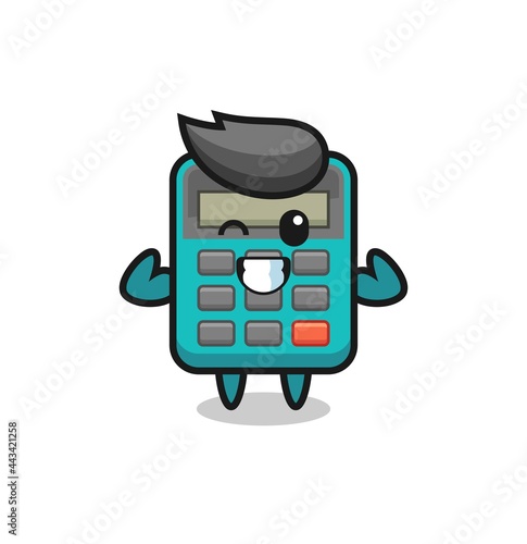 the muscular calculator character is posing showing his muscles