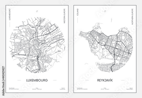 Plakat plan ulic miasta Luksemburg i Reykjavik