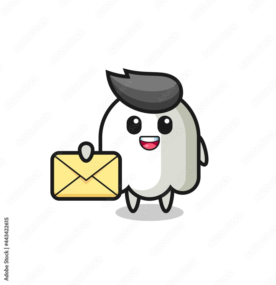 cartoon illustration of ghost holding a yellow letter cartoon illustration of ghost holding a yellow letter