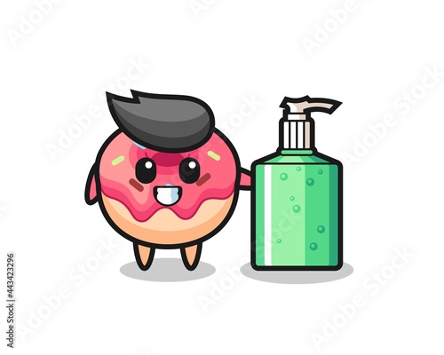 cute doughnut cartoon with hand sanitizer