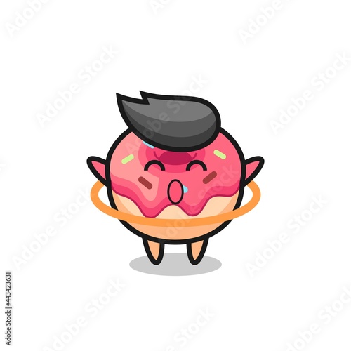 cute doughnut cartoon is playing hula hoop