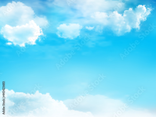 Fototapeta Naklejka Na Ścianę i Meble -  Clear blue sky and white cloud detail in background with copy space. Sky Nature Landscape Background. The summer heaven with colorful clearing sky. Vector illustration. 