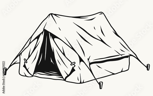 Camping tent vintage monochrome concept