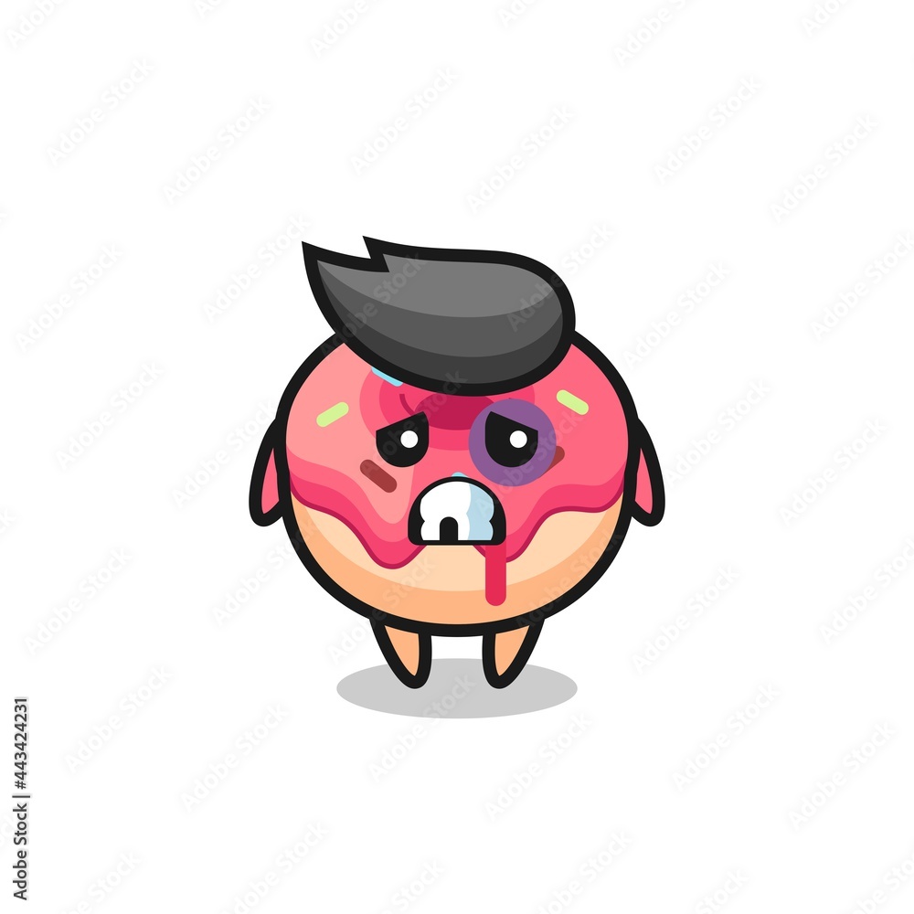 injured doughnut character with a bruised face