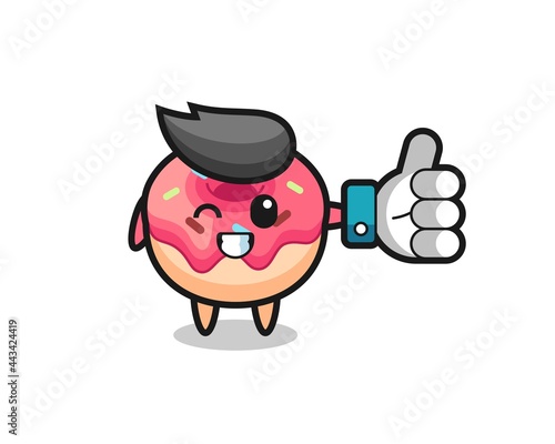 cute doughnut with social media thumbs up symbol