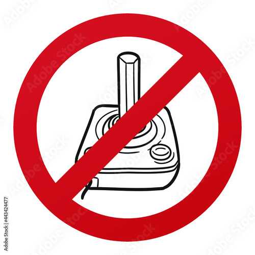 No Joystick Symbol Isolated on White Background. Retro Gamer Vector Illustration Prohibition Stop Sign.